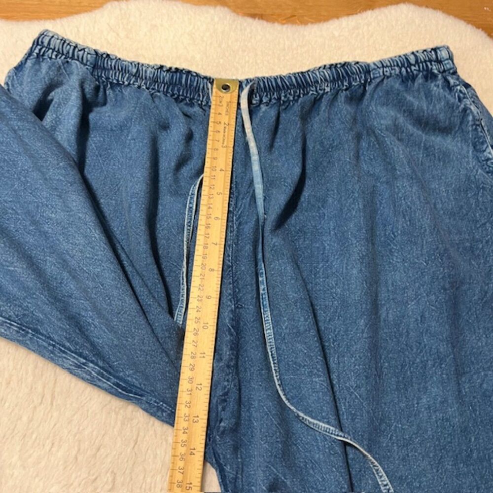 Raya Sun Womens Blue Chambray Cropped Cotton Rayon Pant Set Elastic Waist Sz 2X - Picture 11 of 14